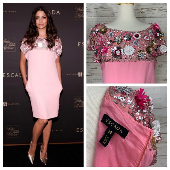 Escada Dresses & Skirts - Escada Cherry Blossom beaded shift dress pockets
